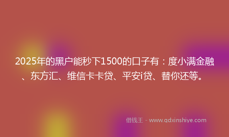 2025年的黑户能秒下1500的口子有：度小满金融、东方汇、维信卡卡贷、平安i贷、替你还等。