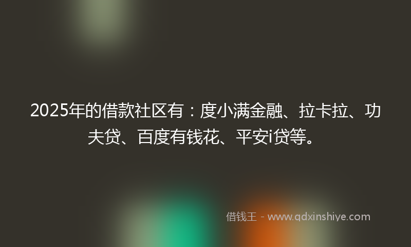 2025年的借款社区有：度小满金融、拉卡拉、功夫贷、百度有钱花、平安i贷等。