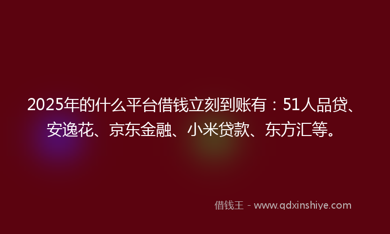 2025年的什么平台借钱立刻到账有：51人品贷、安逸花、京东金融、小米贷款、东方汇等。