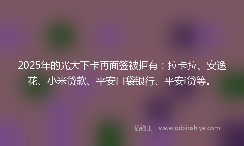 2025年的光大下卡再面签被拒有：拉卡拉、安逸花、小米贷款、平安口袋银行、平安i贷等。