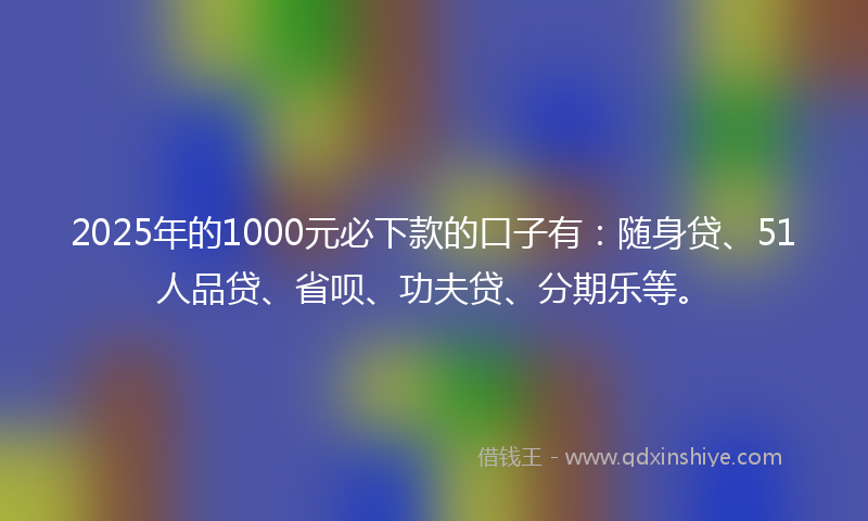 2025年的1000元必下款的口子有：随身贷、51人品贷、省呗、功夫贷、分期乐等。