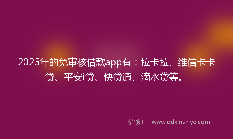 2025年的免审核借款app有：拉卡拉、维信卡卡贷、平安i贷、快贷通、滴水贷等。