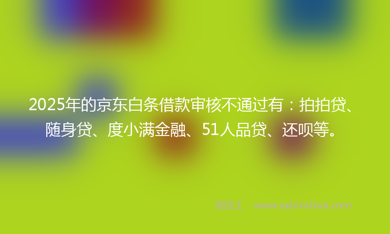 2025年的京东白条借款审核不通过有：拍拍贷、随身贷、度小满金融、51人品贷、还呗等。
