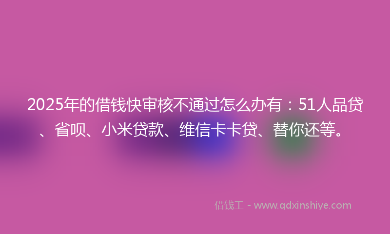 2025年的借钱快审核不通过怎么办有：51人品贷、省呗、小米贷款、维信卡卡贷、替你还等。