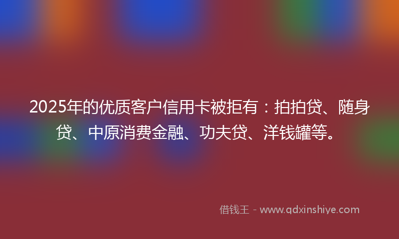 2025年的优质客户信用卡被拒有：拍拍贷、随身贷、中原消费金融、功夫贷、洋钱罐等。