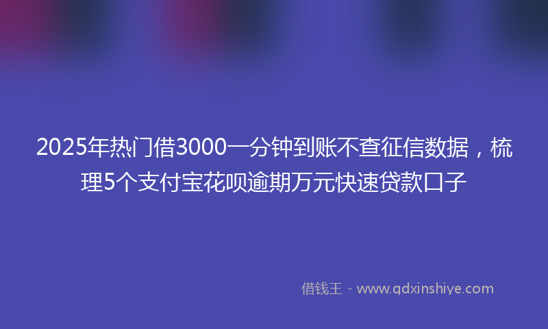 2025年热门借3000一分钟到账不查征信数据，梳理5个支付宝花呗逾期万元快速贷款口子