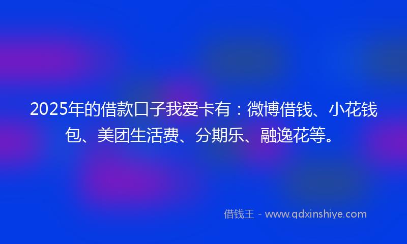 2025年的借款口子我爱卡有：微博借钱、小花钱包、美团生活费、分期乐、融逸花等。