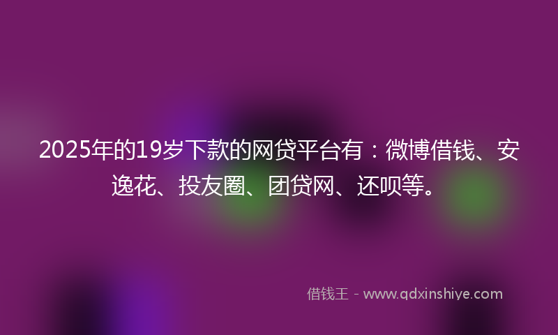 2025年的19岁下款的网贷平台有：微博借钱、安逸花、投友圈、团贷网、还呗等。