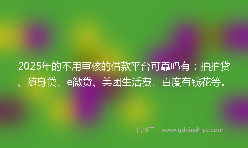 2025年的不用审核的借款平台可靠吗有：拍拍贷、随身贷、e微贷、美团生活费、百度有钱花等。