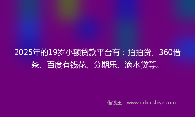 2025年的19岁小额贷款平台有：拍拍贷、360借条、百度有钱花、分期乐、滴水贷等。