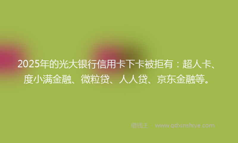 2025年的光大银行信用卡下卡被拒有：超人卡、度小满金融、微粒贷、人人贷、京东金融等。