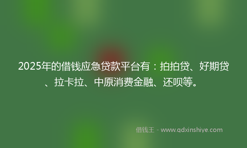 2025年的借钱应急贷款平台有：拍拍贷、好期贷、拉卡拉、中原消费金融、还呗等。