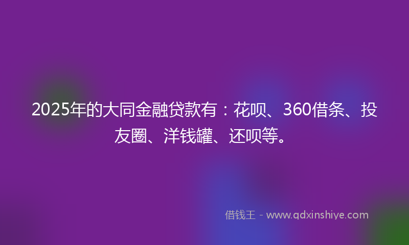 2025年的大同金融贷款有：花呗、360借条、投友圈、洋钱罐、还呗等。