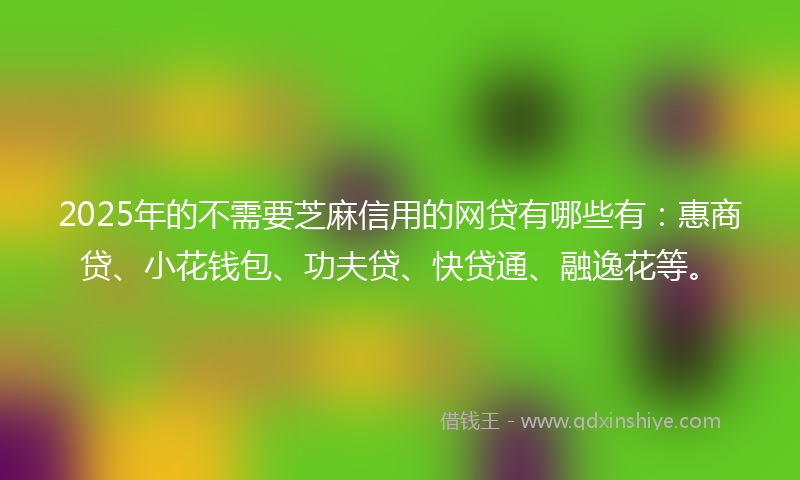 2025年的不需要芝麻信用的网贷有哪些有：惠商贷、小花钱包、功夫贷、快贷通、融逸花等。