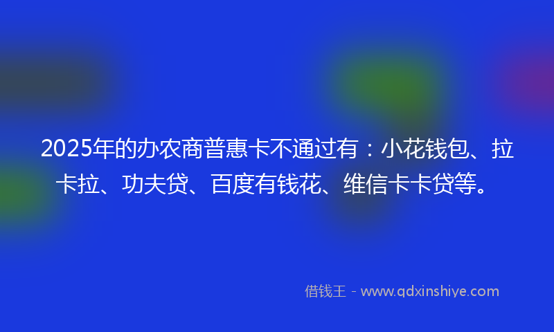 2025年的办农商普惠卡不通过有：小花钱包、拉卡拉、功夫贷、百度有钱花、维信卡卡贷等。