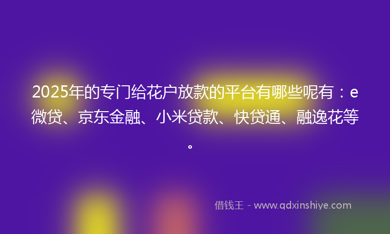 2025年的专门给花户放款的平台有哪些呢有：e微贷、京东金融、小米贷款、快贷通、融逸花等。