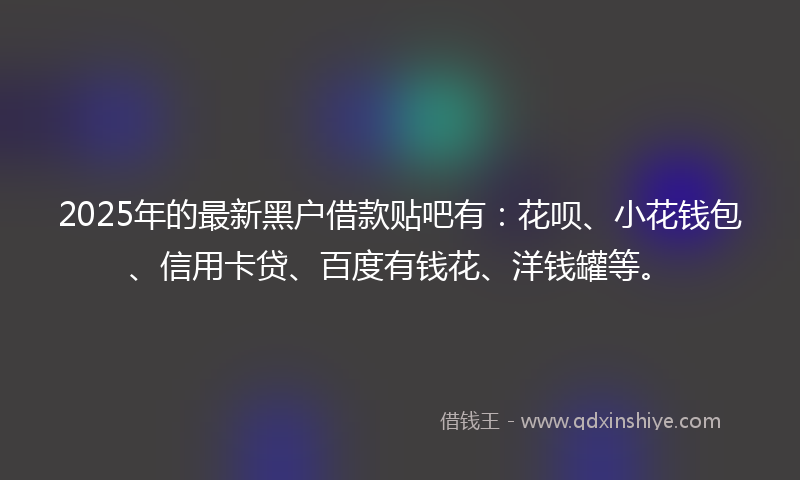 2025年的最新黑户借款贴吧有：花呗、小花钱包、信用卡贷、百度有钱花、洋钱罐等。