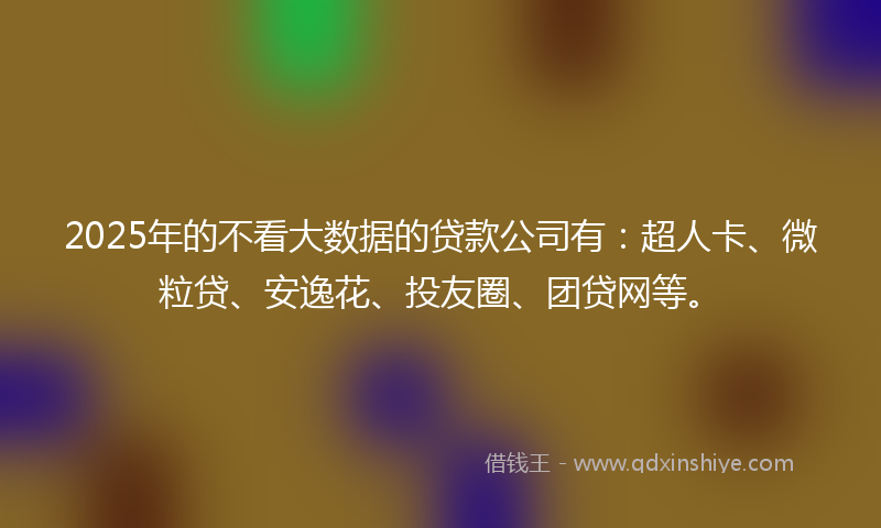 2025年的不看大数据的贷款公司有：超人卡、微粒贷、安逸花、投友圈、团贷网等。