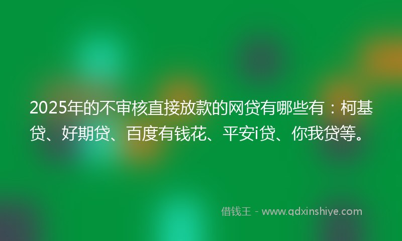 2025年的不审核直接放款的网贷有哪些有：柯基贷、好期贷、百度有钱花、平安i贷、你我贷等。
