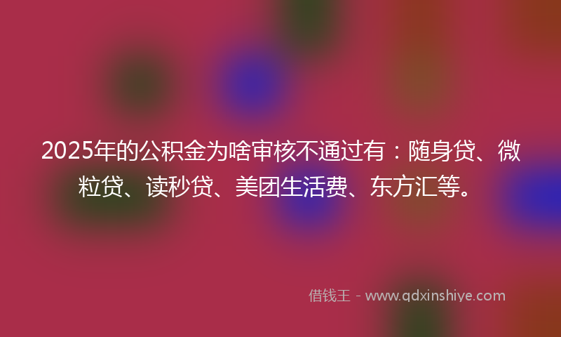 2025年的公积金为啥审核不通过有：随身贷、微粒贷、读秒贷、美团生活费、东方汇等。
