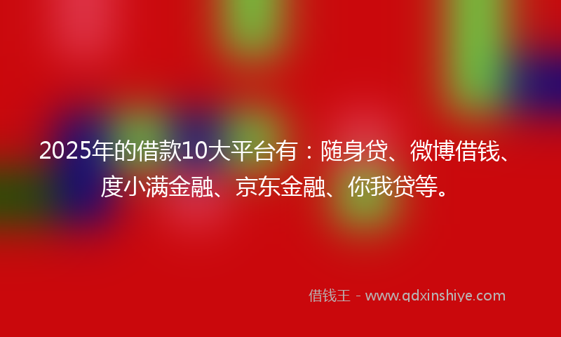 2025年的借款10大平台有：随身贷、微博借钱、度小满金融、京东金融、你我贷等。