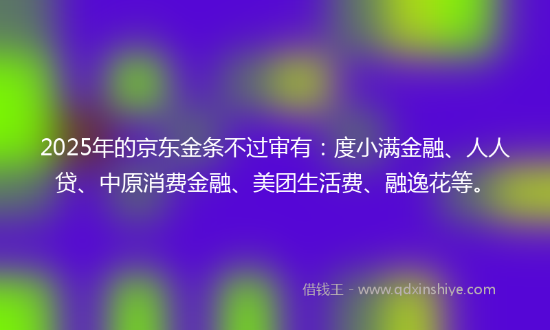 2025年的京东金条不过审有：度小满金融、人人贷、中原消费金融、美团生活费、融逸花等。