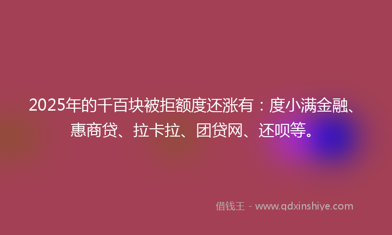 2025年的千百块被拒额度还涨有：度小满金融、惠商贷、拉卡拉、团贷网、还呗等。