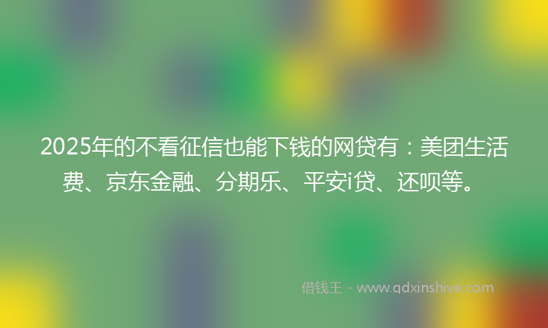 2025年的不看征信也能下钱的网贷有：美团生活费、京东金融、分期乐、平安i贷、还呗等。