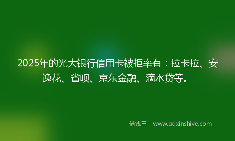 2025年的光大银行信用卡被拒率有：拉卡拉、安逸花、省呗、京东金融、滴水贷等。