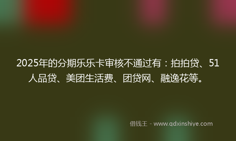 2025年的分期乐乐卡审核不通过有：拍拍贷、51人品贷、美团生活费、团贷网、融逸花等。