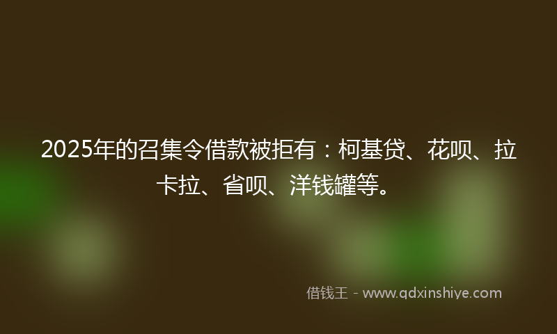2025年的召集令借款被拒有：柯基贷、花呗、拉卡拉、省呗、洋钱罐等。