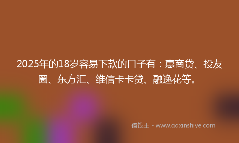 2025年的18岁容易下款的口子有：惠商贷、投友圈、东方汇、维信卡卡贷、融逸花等。