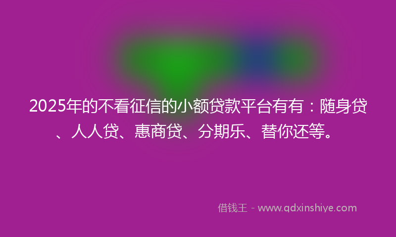 2025年的不看征信的小额贷款平台有有：随身贷、人人贷、惠商贷、分期乐、替你还等。
