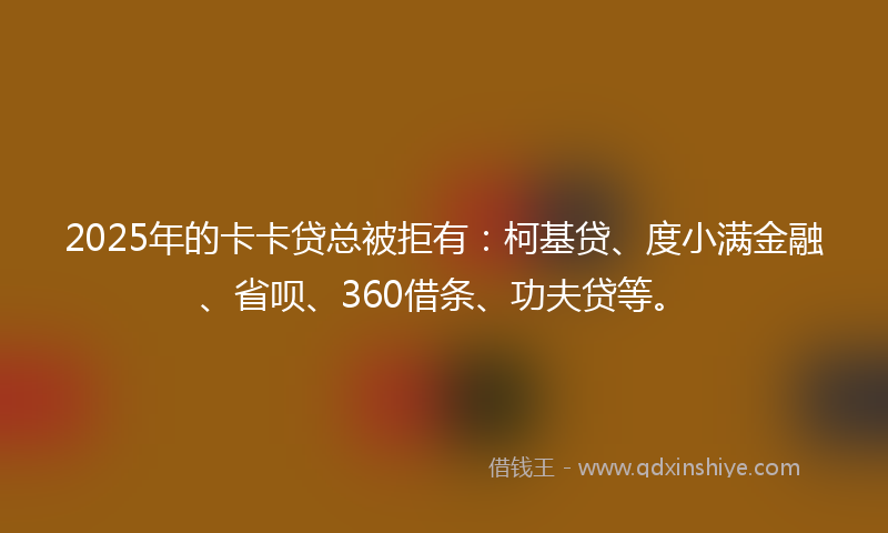2025年的卡卡贷总被拒有：柯基贷、度小满金融、省呗、360借条、功夫贷等。