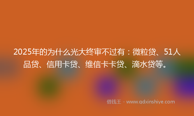 2025年的为什么光大终审不过有：微粒贷、51人品贷、信用卡贷、维信卡卡贷、滴水贷等。