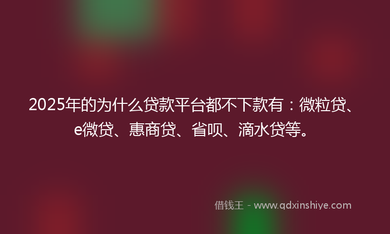 2025年的为什么贷款平台都不下款有：微粒贷、e微贷、惠商贷、省呗、滴水贷等。
