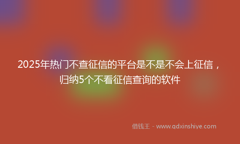 2025年热门不查征信的平台是不是不会上征信，归纳5个不看征信查询的软件