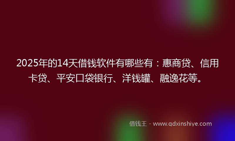 2025年的14天借钱软件有哪些有：惠商贷、信用卡贷、平安口袋银行、洋钱罐、融逸花等。