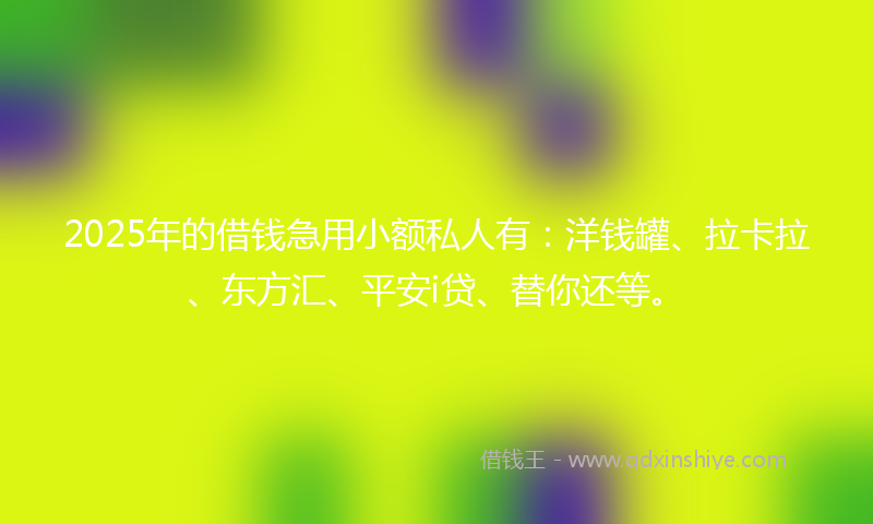 2025年的借钱急用小额私人有：洋钱罐、拉卡拉、东方汇、平安i贷、替你还等。