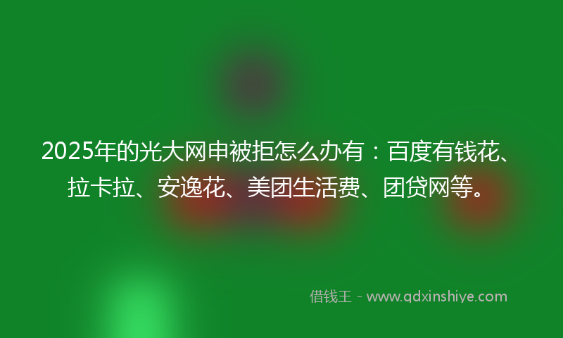 2025年的光大网申被拒怎么办有：百度有钱花、拉卡拉、安逸花、美团生活费、团贷网等。