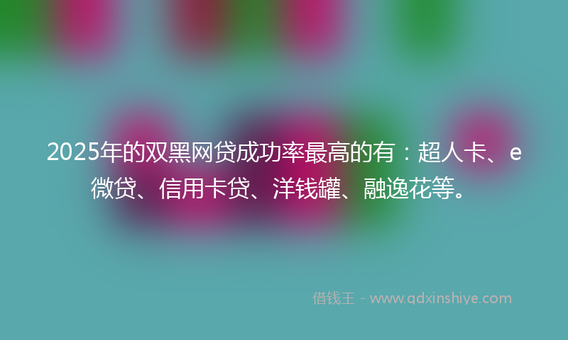 2025年的双黑网贷成功率最高的有：超人卡、e微贷、信用卡贷、洋钱罐、融逸花等。