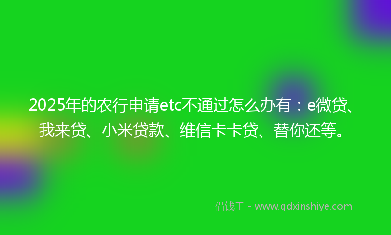 2025年的农行申请etc不通过怎么办有：e微贷、我来贷、小米贷款、维信卡卡贷、替你还等。