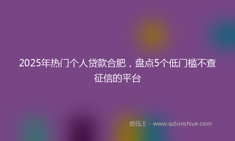 2025年热门个人贷款合肥，盘点5个低门槛不查征信的平台
