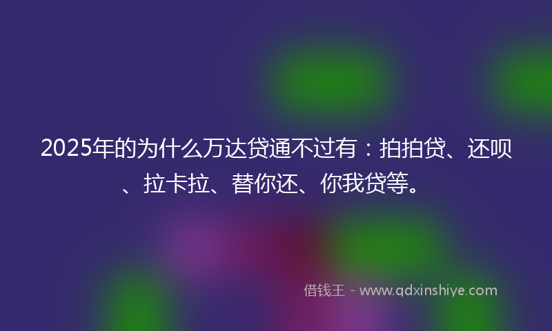 2025年的为什么万达贷通不过有：拍拍贷、还呗、拉卡拉、替你还、你我贷等。