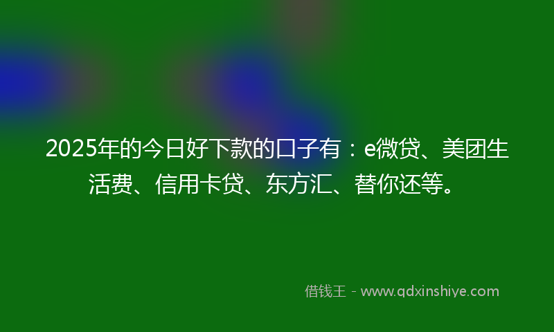 2025年的今日好下款的口子有：e微贷、美团生活费、信用卡贷、东方汇、替你还等。