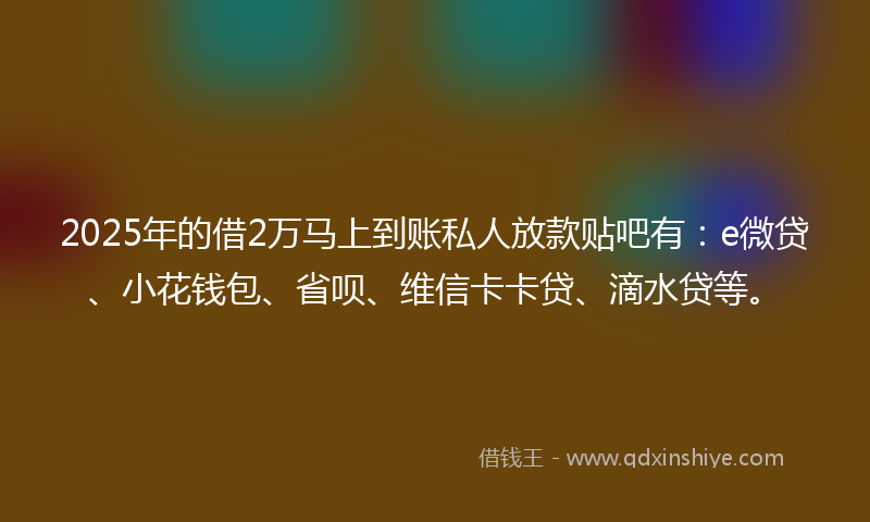 2025年的借2万马上到账私人放款贴吧有：e微贷、小花钱包、省呗、维信卡卡贷、滴水贷等。