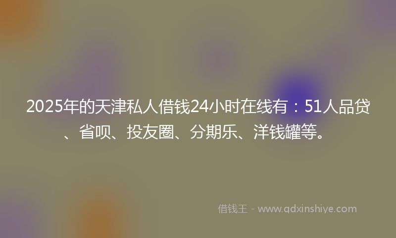 2025年的天津私人借钱24小时在线有：51人品贷、省呗、投友圈、分期乐、洋钱罐等。