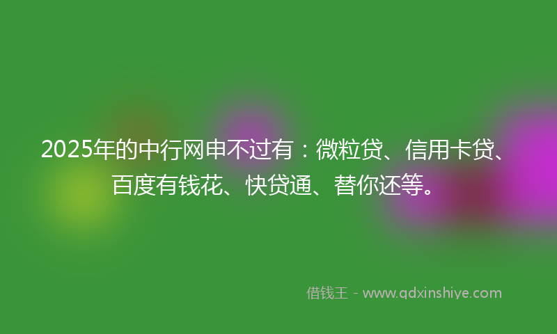 2025年的中行网申不过有：微粒贷、信用卡贷、百度有钱花、快贷通、替你还等。