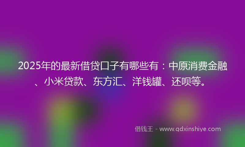 2025年的最新借贷口子有哪些有：中原消费金融、小米贷款、东方汇、洋钱罐、还呗等。