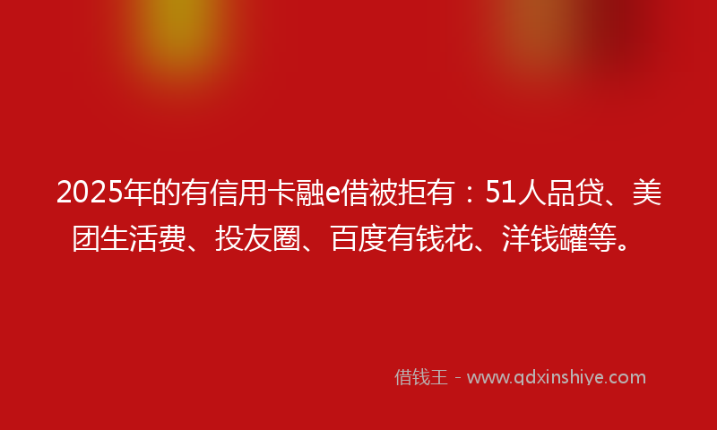 2025年的有信用卡融e借被拒有：51人品贷、美团生活费、投友圈、百度有钱花、洋钱罐等。